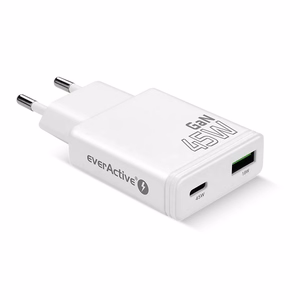 laturi GaN 1x USB-C, 1x USB Quick Charge 3.0 45W PD valkoinen