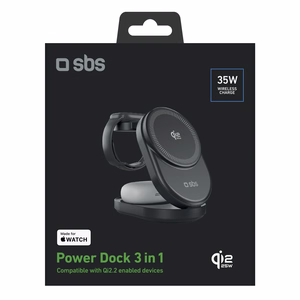 SBS Qi2.2 25W Inductive 3-in-1 Foldable Charging Station with MFI Certificate - Black