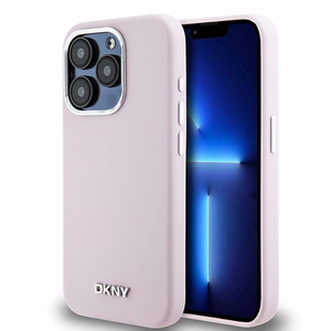 DKNY Liquid Silikoninen Small Metal Logo MagSafe Suojakuori iPhone 15 Pro:lle - vaaleanpunainen