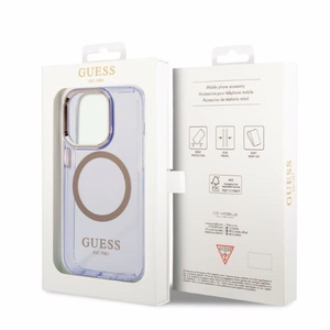 Guess GUHMP14LHTCMU iPhone 14 Pro 6.1" violetti/violetti Suojakuori Gold Outline Translucent MagSafe