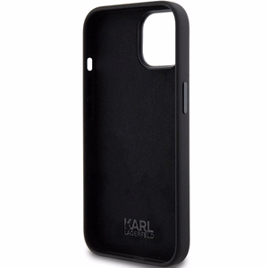 Karl Lagerfeld Silikoninen Choupette Metal Pin Suojakuori iPhone 15 Plus / 14 Pluslle - musta