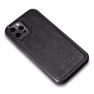 iCarer Nahka Öljyvaha kotelo päällystetty luonnollisella nahalla iPhone 12 Pro Max musta (ALI1206-BK)
