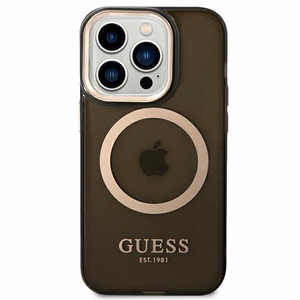 Guess GUHMP14XHTCMK iPhone 14 Pro Max 6.7" musta/musta kova kotelo kultainen ääriviivat läpikuultava MagSafe