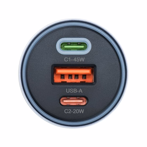 Autolaturi Forcell F-Energy Alu 2 x USB C + USB A QC4.0 PD SFC2.0 4,5A 65W harmaa