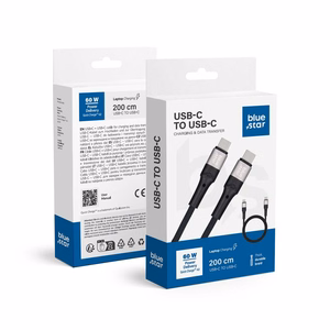 Kaapeli USB C - USB C Blue Star 3A 60W PD QC4.0 punoksella 2 m TFK-DC-004 musta