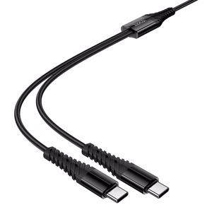 Hoco 2-in-1 USB-C - USB-C+C -kaapeli 1 m X123 - musta