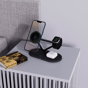 Tech-Protect QI15W-A41 3in1 Langaton laturi MagSafella Apple-laitteille - Musta