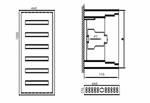 MCB Box TIBOX 440x1050x115mm; 6x16P, Surface Mount, indoor use