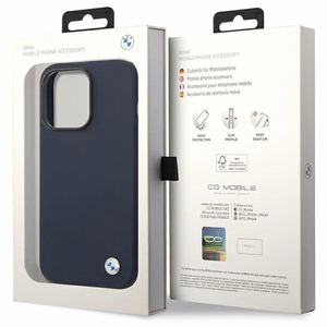 BMW BMHMP14XSILNA laivastonsininen silikoninen metallilogolla varustettu suojakuori iPhone 14 Pro Max 6.7 MagSafe