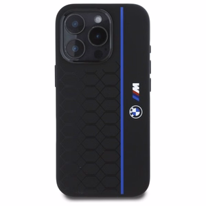 BMW Silikoninen Hexagon Blue Line MagSafe suojakuori iPhone 16 Pro:lle - musta