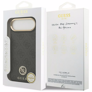 GUESS magneettinen suojakuori iPhone 17 Air MagSafe-yhteensopiva GUHMP17MP4GRMDEK (PU-kuori 4G Strass -logolla) musta