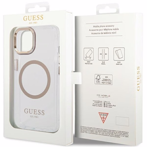 Guess Metal Outline MagSafe Suojakuori iPhone 15 Plus / 14 Plus:lle - kultainen