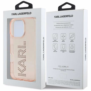 Karl Lagerfeld IML Rhinestones Logo iPhone 16 Pro Max Suojakuori - Vaaleanpunainen