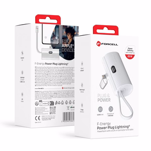 Ulkoinen akku Forcell F-Energy Power Plug F5K3 PD 20W 5000 mAh sisäänrakennetulla Lightning-liittimellä valkoinen
