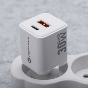Puhelinlaturi Forcell F-Energy Mini GaN III USB C + USB A QC4.0 PD 30W VT-35 valkoinen