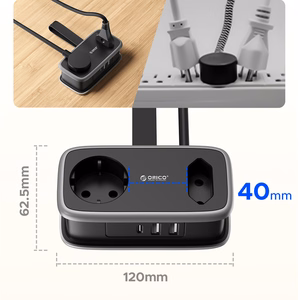 Orico AP3 65W GaN 6in1 jatkojohto 2x AC + 2x USB-A + 2x USB-C - musta