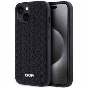 DKNY 3D Rubber Repeat Pattern Suojakuori iPhone 15/14/13:lle - Musta