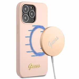 Guess GUHMP13LLSLMGLP iPhone 13 Pro / 13 6.1" vaaleanpunainen/vaaleanpunainen kovakotelo Silikoni Script Gold Logo Magsafe