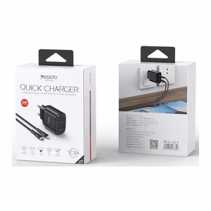 YESIDO WALL LATURI YC54 PD 20W QC 2xUSB-C + TYPE-C/LIGHTNING KAAPELI 27W 1M MUSTA