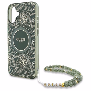 Guess IML Flowers Allover Electro With Pearl Hihna MagSafe Suojakuori iPhone 16:lle - vihreä