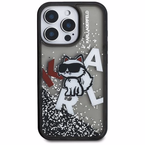 Karl Lagerfeld Liquid Glitter Choupette Logo Suojakuori iPhone 16 Pro Maxille - Musta