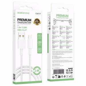 USB-kaapeli Borofone BX117 USB-A – Lightning 1,0 m valkoinen
