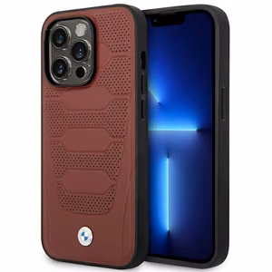 BMW BMHMP14X22RPSR burgundinpunainen nahkainen istuinkuvioinen suojakuori iPhone 14 Pro Max 6.7 MagSafe