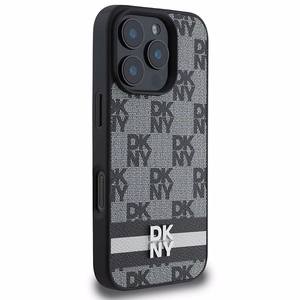 DKNY Checkered Pattern & Printed Stripes Case for iPhone 16 Pro Max - Black