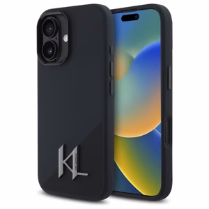 Karl Lagerfeld Silikoninen Shadow Metal Initial MagSafe Suojakuori iPhone 16:lle - musta
