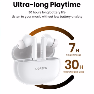 Ugreen HiTune T6 -langattomat kuulokkeet ANC-toiminnolla + USB-A - USB-C -kaapeli, valkoinen