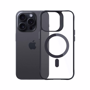 3mk Satin Armor MagCase MagSafe:lla iPhone 15 Pro Max:lle - kirkas mustalla kehyksellä