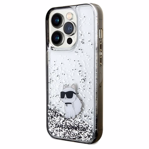 Karl Lagerfeld Liquid Glitter Choupette -suojakuori iPhone 14 Pro Maxille - läpinäkyvä