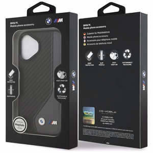 BMW puhelimen kuori iPhone 17, MagSafe-yhteensopiva, BMHMP17S25PCCSCAK (PU-hiilikuitulogo), antrasiitti