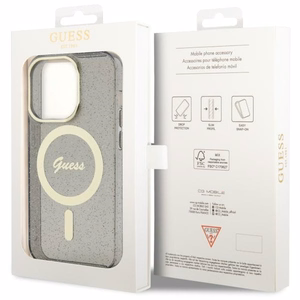 Guess GUHMP14XHCMCGK iPhone 14 Pro Max 6,7 musta suojakuori Magsafe IML Glitter Gold