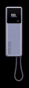 Xiaomi PB1165MI varavirtalähde 10000 mAh QC PD 165W, sisäänrakennettu USB C -kaapeli ja LED-näyttö, harmaa
