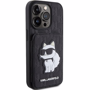 Karl Lagerfeld Saffiano Cardslots and Stand Monogram Choupette suojakuori iPhone 15 Pro:lle - musta
