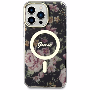 Guess GUHMP14XHCFWSK iPhone 14 Pro Max 6.7 musta/musta suojakuori Flower MagSafe