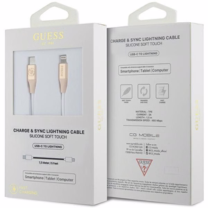 Guess Ebossed Logo USB-C / Lightning kaapeli 1.5m pikalatuuksella - kultainen
