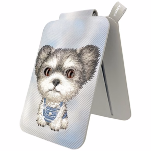 Nimmy New Big-Eye Cute Pets 2.0 Dog MagSafe-magneettikorttikotelo puhelimelle jalustalla – harmaa