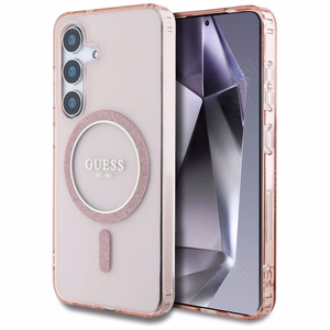 GUESS Suojakuori Samsung S25:lle GUHMS25SHFGEREP (Magneettinen IML Glitter Circle) Vaaleanpunainen