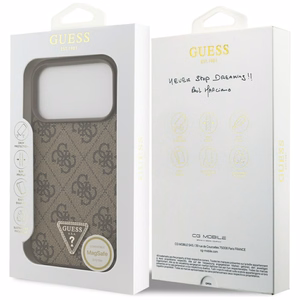 Guess Leather 4G Triangle Strass MagSafe Suojakuori iPhone 17 Prolle - ruskea