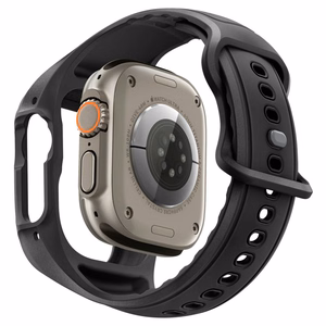 Spigen Liquid Air Pro -suojakuori rannekkeella ja 9H-panssarilasi Apple Watch Ultra 49 mm -mallille, mustat