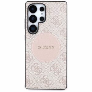 Guess 4G Round Patch Classic Logo MagSafe -suojakuori Samsung Galaxy S25 Ultra pinkki