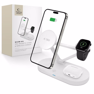 Tech-Protect QI15W-A41 3in1 Langaton laturi MagSafella Apple-laitteille - Valkoinen