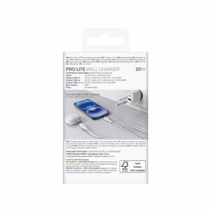 Puro PROLITE 20W USB-A / USB-C wall charger + USB-C - USB-C cable 1.2m - white