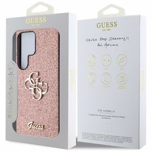 GUESS Fixed Glitter Big 4G Metal Logo Suojakuori Samsung Galaxy S25 Ultra Vaaleanpunainen