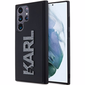 Karl Lagerfeld 3D Rubber Glitter Logo Suojakuori Samsung Galaxy S23 Ultralle - musta