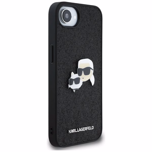 Karl Lagerfeld HC Fixed Glitter K&C Heads Logo Metal Pin Suojakuori iPhone 16e:lle - Musta