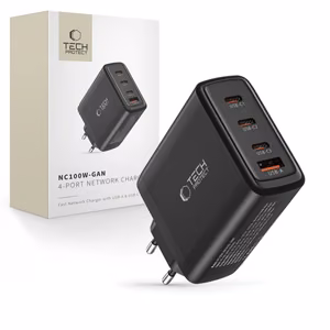 Tech-Protect NC100W-GAN verkkolaturi GaN 3x USB-C PD 100W / USB-A QC 3.0 - musta