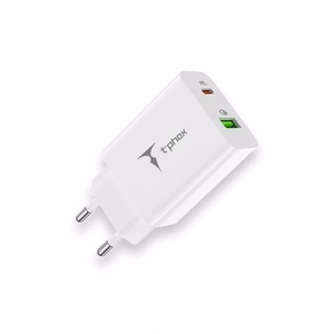 SEINÄLATURI T-PHOX SPEEDY USB-C 20W + USB 18W QC 3.0 VALKOINEN